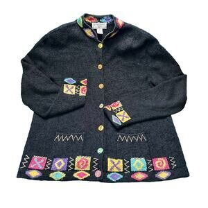 Vintage South Cotton Light Women Colorful Cardigan LG 90s Whimsical Art to Wear